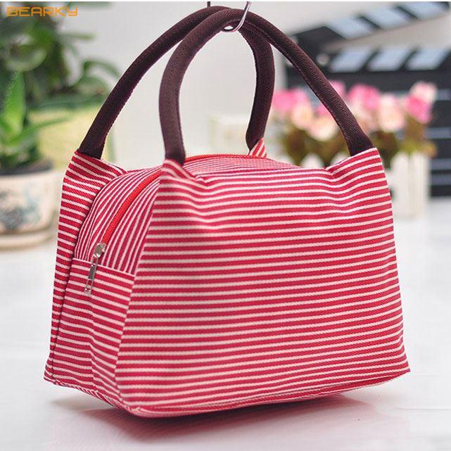  Striped Thermal Lunch Bag with Soft Handles